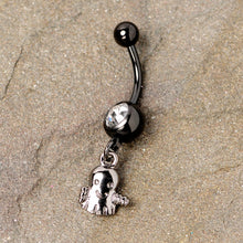 Load image into Gallery viewer, Clear Gem Black Happy Ghost Halloween Dangle Belly Ring

