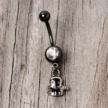 Load image into Gallery viewer, Clear Gem Black Happy Ghost Halloween Dangle Belly Ring
