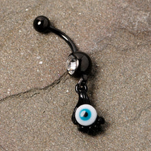 Load image into Gallery viewer, Clear Gem Black Blue Eyeball Hand Halloween Dangle Belly Ring
