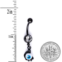 Load image into Gallery viewer, Clear Gem Black Blue Eyeball Hand Halloween Dangle Belly Ring
