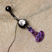 Load image into Gallery viewer, Clear Black Gem Black Purple Witch Hat Halloween Dangle Belly Ring
