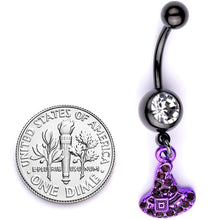 Load image into Gallery viewer, Clear Black Gem Black Purple Witch Hat Halloween Dangle Belly Ring
