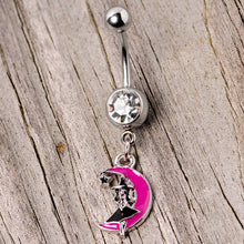 Load image into Gallery viewer, Pink Moon Witch Halloween Dangle Belly Ring

