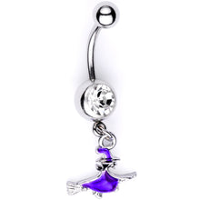 Load image into Gallery viewer, Clear Gem Blue Flying Witch Halloween Dangle Belly Ring
