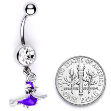 Load image into Gallery viewer, Clear Gem Blue Flying Witch Halloween Dangle Belly Ring
