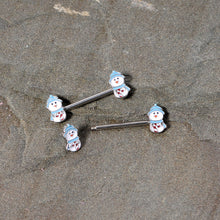 Load image into Gallery viewer, 14G 5/8 Snowman Winter Holiday Christmas Barbell Nipple Ring Set
