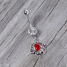 Load image into Gallery viewer, Clear Red Gem Holiday Holly Leaf Christmas Dangle Belly Ring
