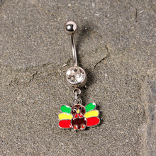 Load image into Gallery viewer, Clear Gem Red Green Rasta Thanksgiving Turkey Dangle Belly Ring
