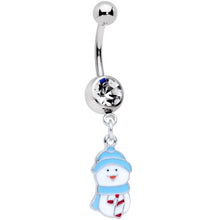 Load image into Gallery viewer, Clear Gem Blue Hat Snowman Winter Holiday Dangle Belly Ring
