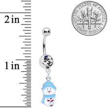 Load image into Gallery viewer, Clear Gem Blue Hat Snowman Winter Holiday Dangle Belly Ring
