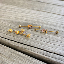 Load image into Gallery viewer, 14G 9/16 Yellow Red Gold Tone Bee Flower Barbell Nipple Ring Set
