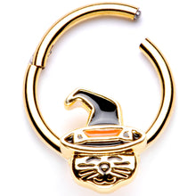 Load image into Gallery viewer, 16G 3/8 Gold Tone Witch Hat Cat Halloween Hinged Segment Ring
