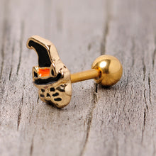 Load image into Gallery viewer, 16G 1/4 Black Gold Tone Witch Hat Cat Halloween Cartilage Tragus
