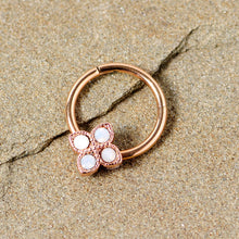 Load image into Gallery viewer, 16G 3/8 White Faux Opal Rose Gold Tone Regal Hinged Segment Ring
