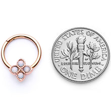 Load image into Gallery viewer, 16G 3/8 White Faux Opal Rose Gold Tone Regal Hinged Segment Ring
