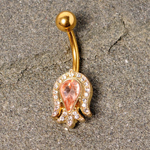 Load image into Gallery viewer, Pink Gem Gold Tone Plated Tulip Flower Belly Ring
