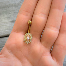 Load image into Gallery viewer, Pink Gem Gold Tone Plated Tulip Flower Belly Ring
