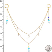 Load image into Gallery viewer, 14G 9/16 Gold Tone Om Blue Beads Captive Ring Dangle Nipple Chain
