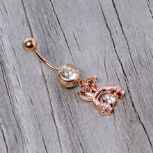 Load image into Gallery viewer, Clear Gem Rose Gold Tone Bunny Ear Headphones Dangle Belly Ring

