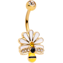Load image into Gallery viewer, Clear Yellow Gem Gold Tone Daisy Bee Belly Ring
