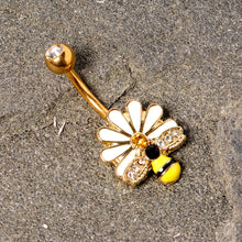 Load image into Gallery viewer, Clear Yellow Gem Gold Tone Daisy Bee Belly Ring
