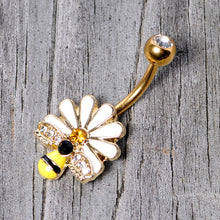 Load image into Gallery viewer, Clear Yellow Gem Gold Tone Daisy Bee Belly Ring
