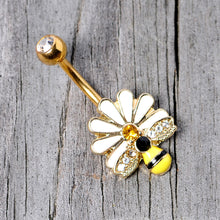 Load image into Gallery viewer, Clear Yellow Gem Gold Tone Daisy Bee Belly Ring
