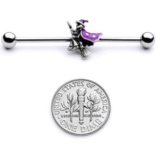 Load image into Gallery viewer, 14G Purple Witch Broom Halloween Industrial Barbell 38mm
