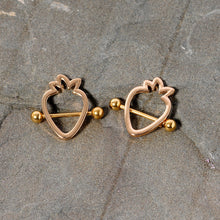 Load image into Gallery viewer, 14G 3/4 Gold Tone Hollow Strawberry Nipple Shield Set
