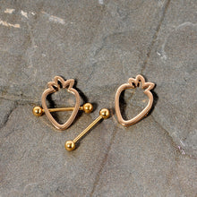 Load image into Gallery viewer, 14G 3/4 Gold Tone Hollow Strawberry Nipple Shield Set
