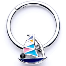 Load image into Gallery viewer, 16G 3/8 Black Gem Pink Teal Nautical Sailboat Hinged Segment Ring
