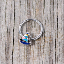 Load image into Gallery viewer, 16G 3/8 Black Gem Pink Teal Nautical Sailboat Hinged Segment Ring
