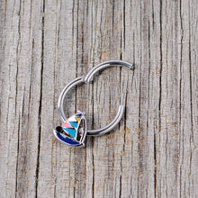 Load image into Gallery viewer, 16G 3/8 Black Gem Pink Teal Nautical Sailboat Hinged Segment Ring

