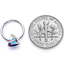 Load image into Gallery viewer, 16G 3/8 Black Gem Pink Teal Nautical Sailboat Hinged Segment Ring
