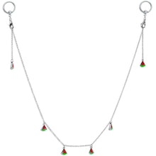 Load image into Gallery viewer, 14G 9/16 Clear Gem Watermelon Captive Ring Dangle Nipple Chain

