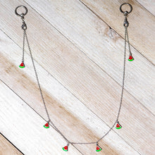 Load image into Gallery viewer, 14G 9/16 Clear Gem Watermelon Captive Ring Dangle Nipple Chain
