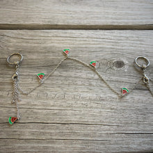 Load image into Gallery viewer, 14G 9/16 Clear Gem Watermelon Captive Ring Dangle Nipple Chain
