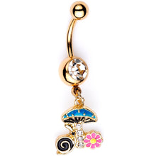 Load image into Gallery viewer, Clear Gem Gold Tone Snail Flower Magic Mushroom Dangle Belly Ring
