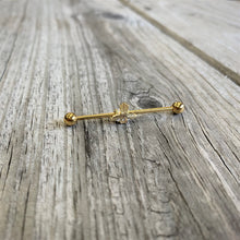 Load image into Gallery viewer, 14G Clear Gem Gold Tone Alien UFO Beam Industrial Barbell 38mm
