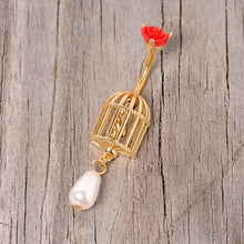 Load image into Gallery viewer, Red Flower Gold Tone Birdcage Dangle Belly Ring
