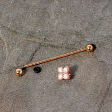 Load image into Gallery viewer, 14G Clear Gem Rose Gold Tone Renaissance Industrial Barbell 38mm
