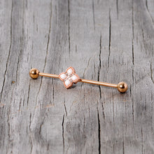 Load image into Gallery viewer, 14G Clear Gem Rose Gold Tone Renaissance Industrial Barbell 38mm
