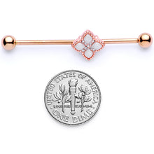 Load image into Gallery viewer, 14G Clear Gem Rose Gold Tone Renaissance Industrial Barbell 38mm
