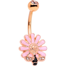 Load image into Gallery viewer, Clear Gem Rose Gold Tone Pink Daisy Bee Belly Ring
