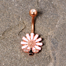 Load image into Gallery viewer, Clear Gem Rose Gold Tone Pink Daisy Bee Belly Ring
