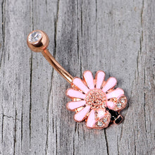 Load image into Gallery viewer, Clear Gem Rose Gold Tone Pink Daisy Bee Belly Ring
