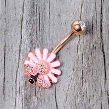 Load image into Gallery viewer, Clear Gem Rose Gold Tone Pink Daisy Bee Belly Ring
