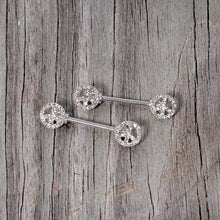 Load image into Gallery viewer, 14G 9/16 Clear Gem Retro Peace Sign Barbell Nipple Ring Set
