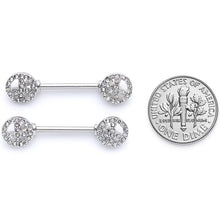 Load image into Gallery viewer, 14G 9/16 Clear Gem Retro Peace Sign Barbell Nipple Ring Set
