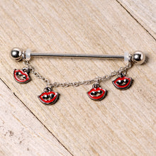 Load image into Gallery viewer, 14G Monster Fang Halloween Chain Dangle Industrial Barbell 38mm
